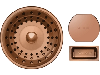 Schock szűrőkosár, távműködtető gomb és túlfolyó takaró automata lefolyórendszerhez PRED150 Réz