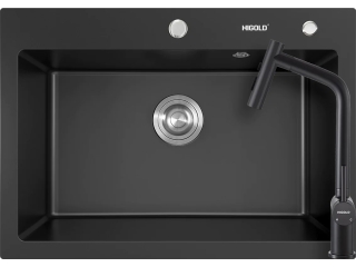 Higold 935004B konyhai mosogatótálca 680 x 480 mm fekete és Higold Piniz konyhai csaptelep kihúzható fejjel, fekete