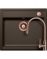 Schock Mono N-100 konyhai mosogatótálca 570 x 510 mm Cristadur Bronze, bronzbarna és Schock Kavus konyhai csaptelep kihúzható fejjel és szűrőkosár, távműködtető gomb, túlfolyó takaró Réz