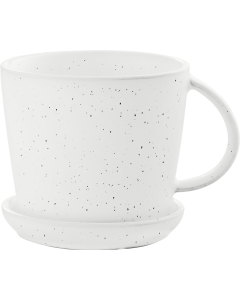 ERNST csésze tányérral, d8/10 h8.5 cm, kerámia, fehér pöttyökkel